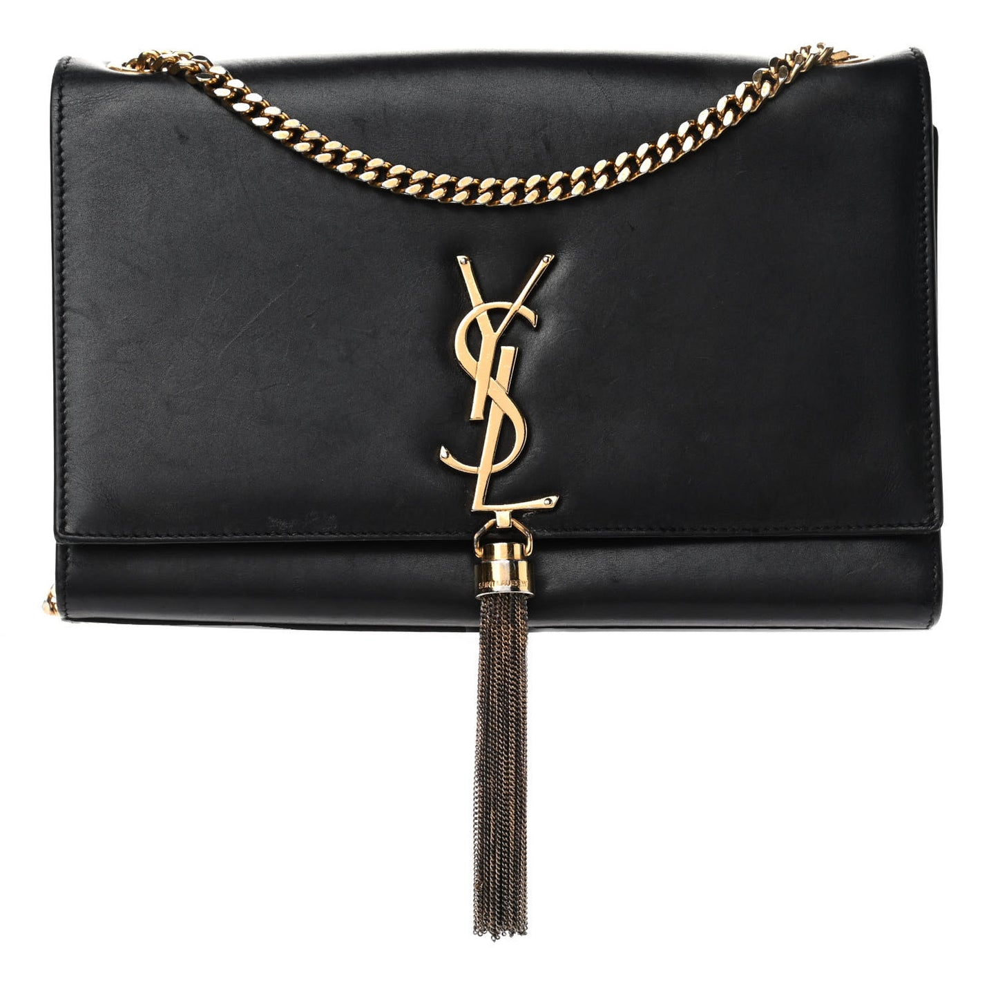 Smooth Calfskin Medium Classic Monogram Kate Tassel Satchel Black
