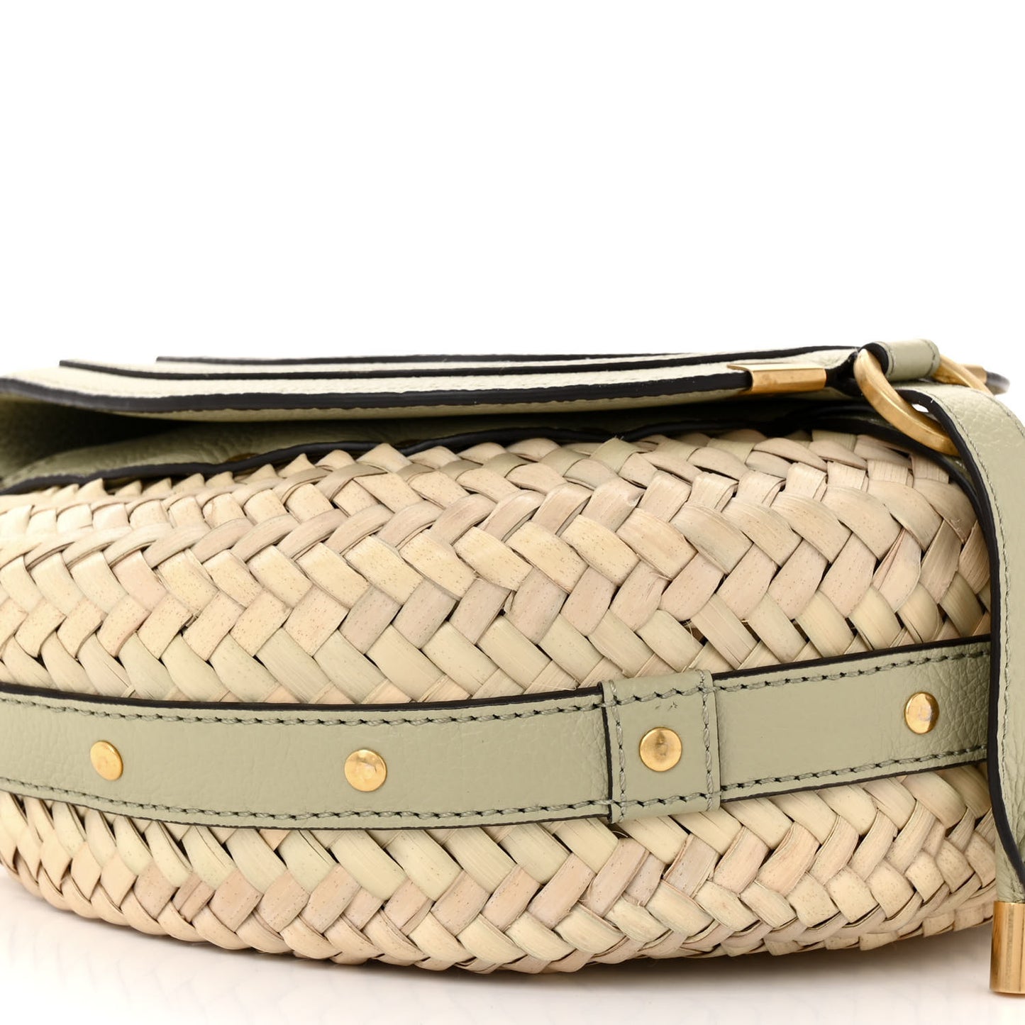Raffia Small Grain Calfskin Small Marcie Basket Crossbody Faded Green