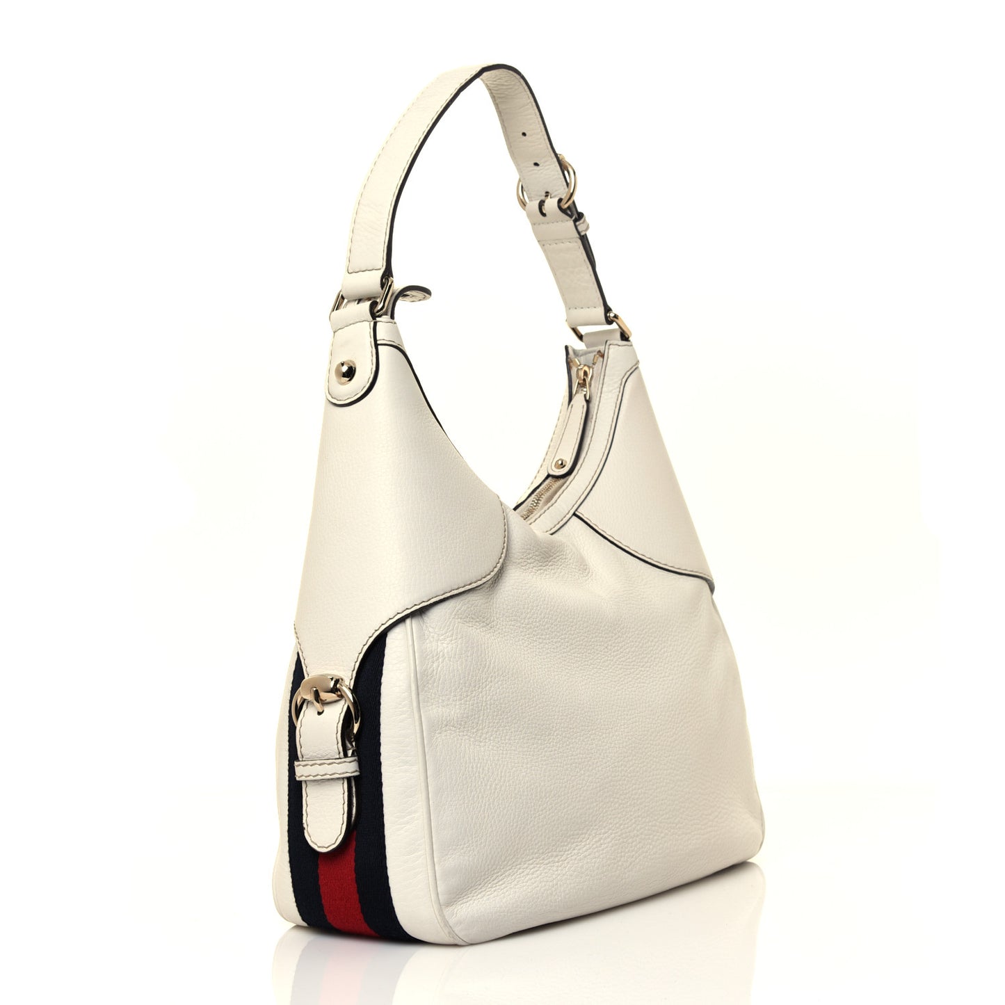 Calfskin Horsebit Web Hobo White