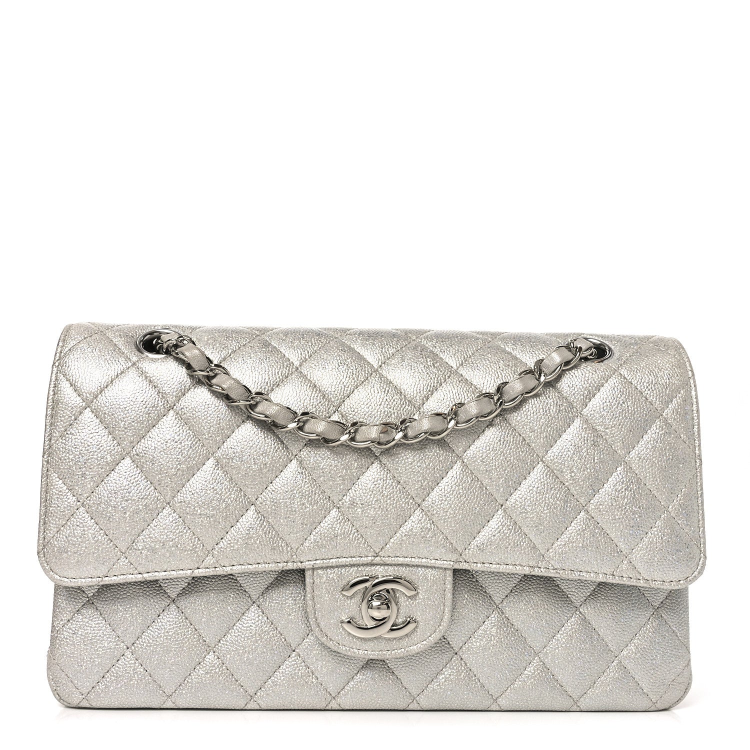 Chanel Glittered Metallic Caviar Quilted Medium Double Flap Silver 1 of 9