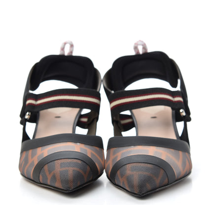 Fendi Technical Mesh FF Colibri 55mm Slingback Pumps 36.5 Tobacco Moro Bordeaux Black Militare 2 of 10