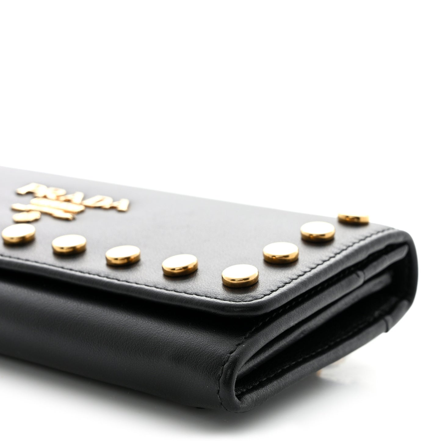 City Calf Studded Metal Continental Flap Travel Wallet Black