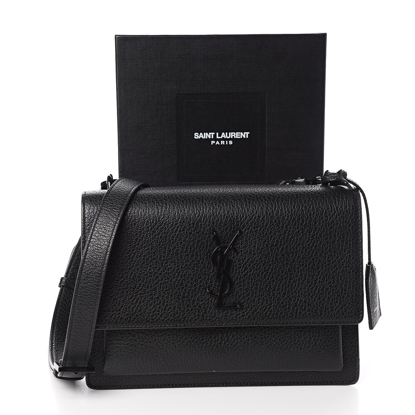 Grained Calfskin Medium Monogram Sunset Satchel Black