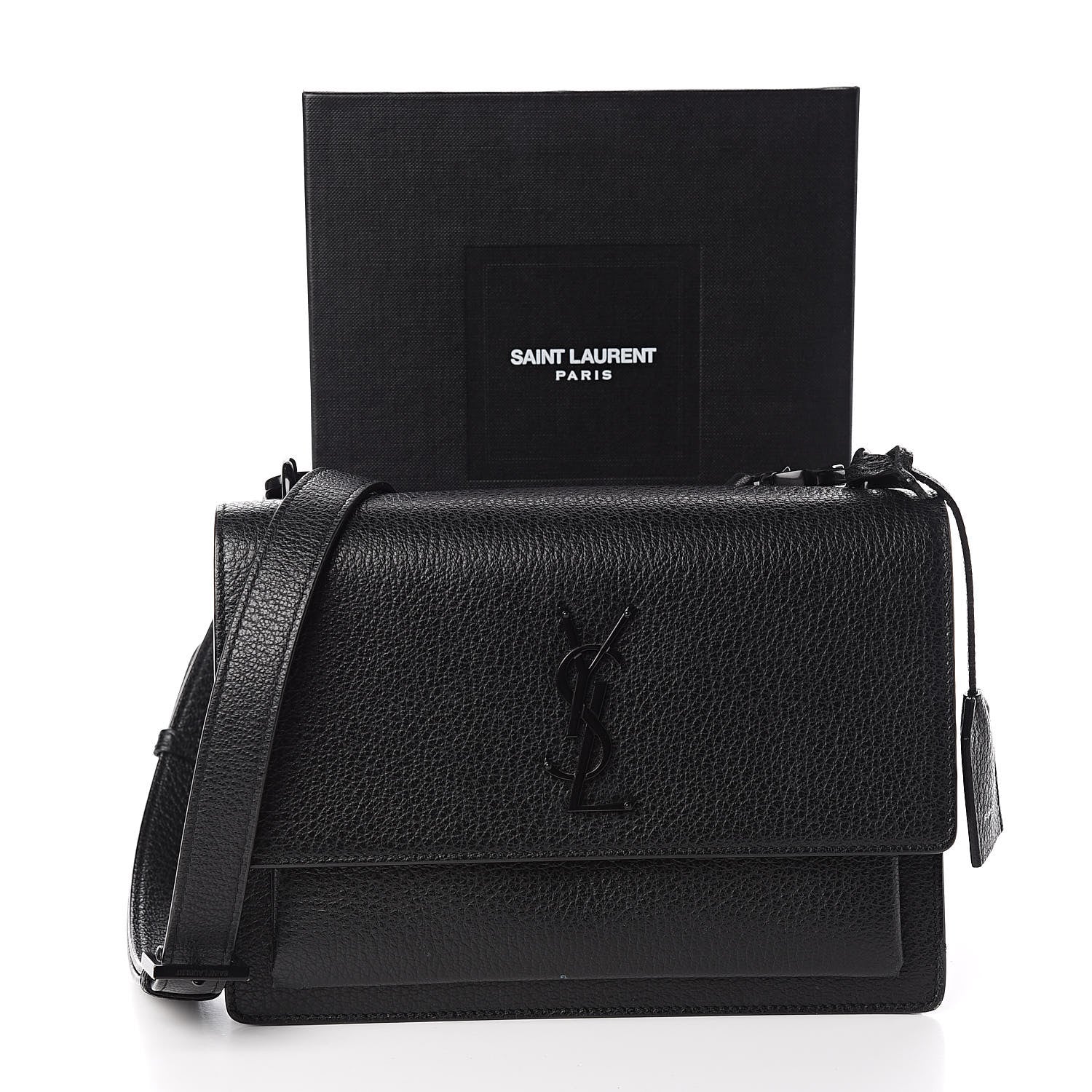 Saint Laurent Grained Calfskin Medium Monogram Sunset Satchel Black 13 of 13
