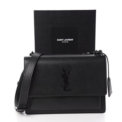 Saint Laurent Grained Calfskin Medium Monogram Sunset Satchel Black 13 of 13