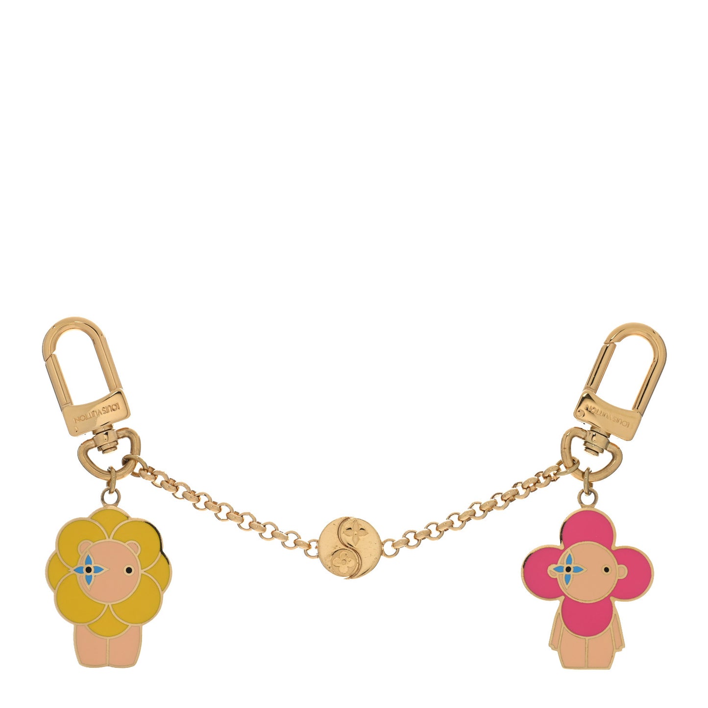 Metal Enamel Monogram Vivienne And Petula Best Friends Bag Charm Key Holder Gold
