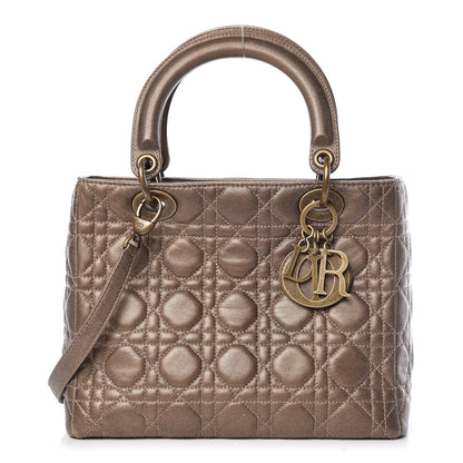 Christian Dior Metallic Lambskin Cannage Medium Lady Dior Bronze 1 of 12
