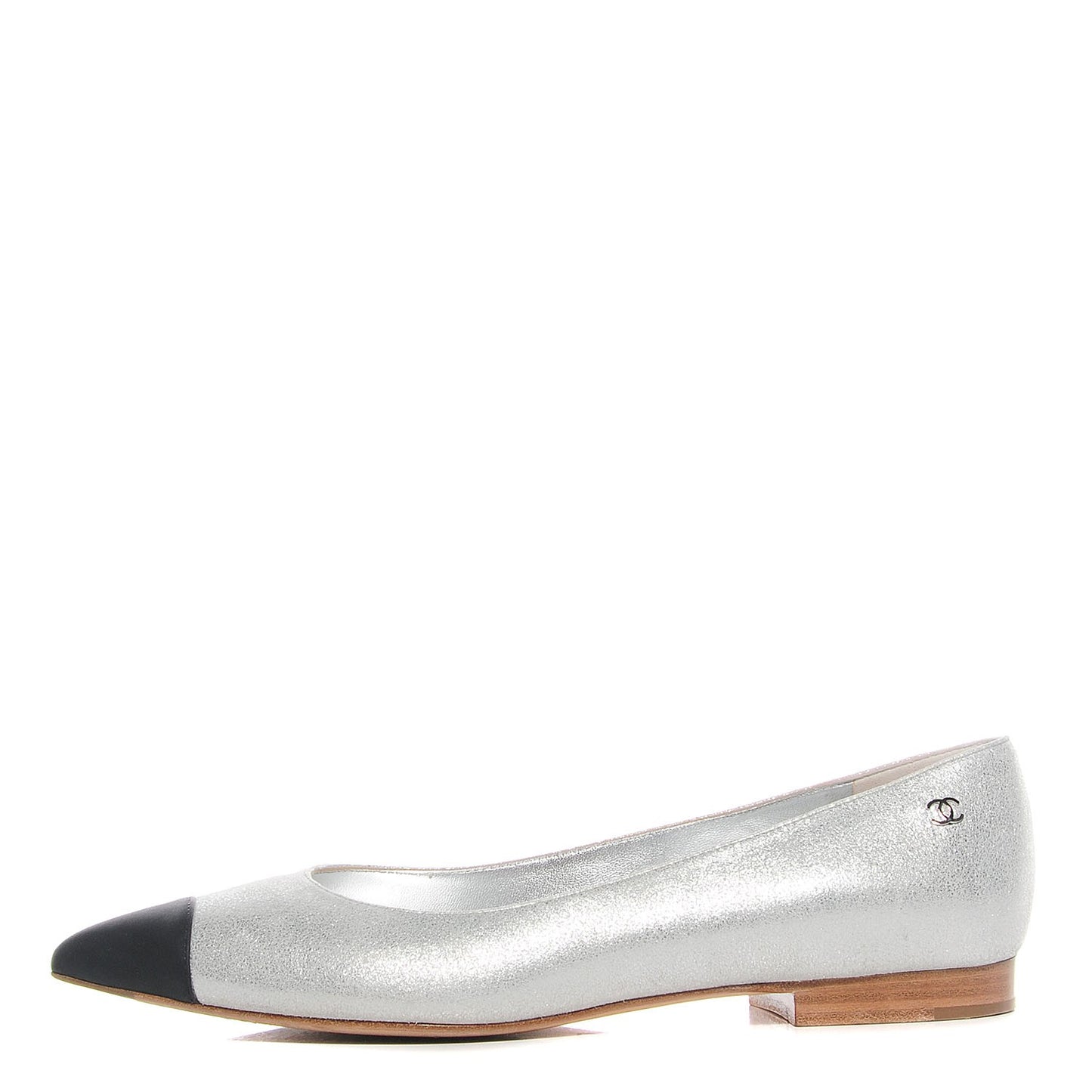 Metallic Lambskin Pointed Toe Ballerina Flats 39 Silver Black