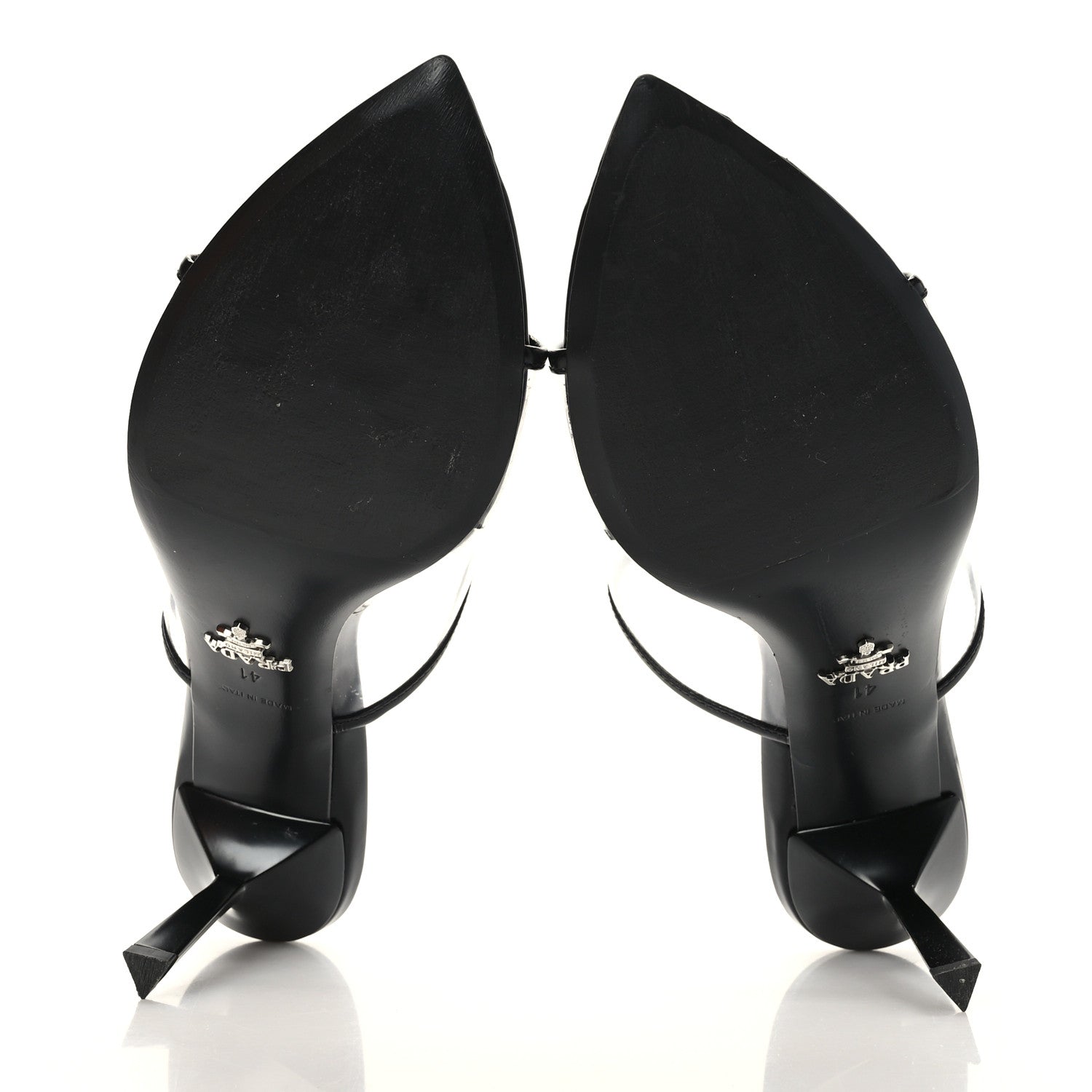 Prada Plexiglass Calfskin Metal Triangle Logo 75mm Slide Sandals 41 Black 5 of 8