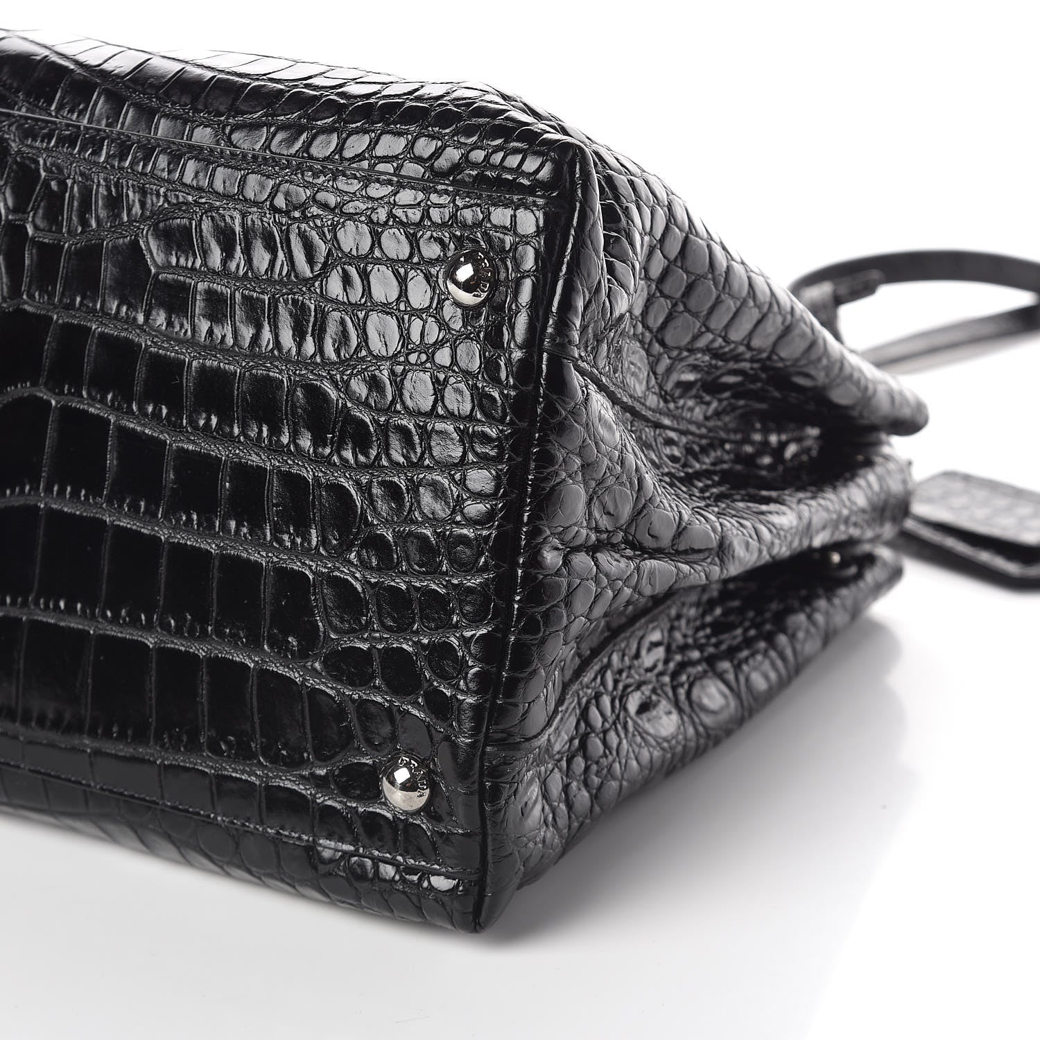 Prada Calfskin Crocodile Embossed Tote Black 9 of 9