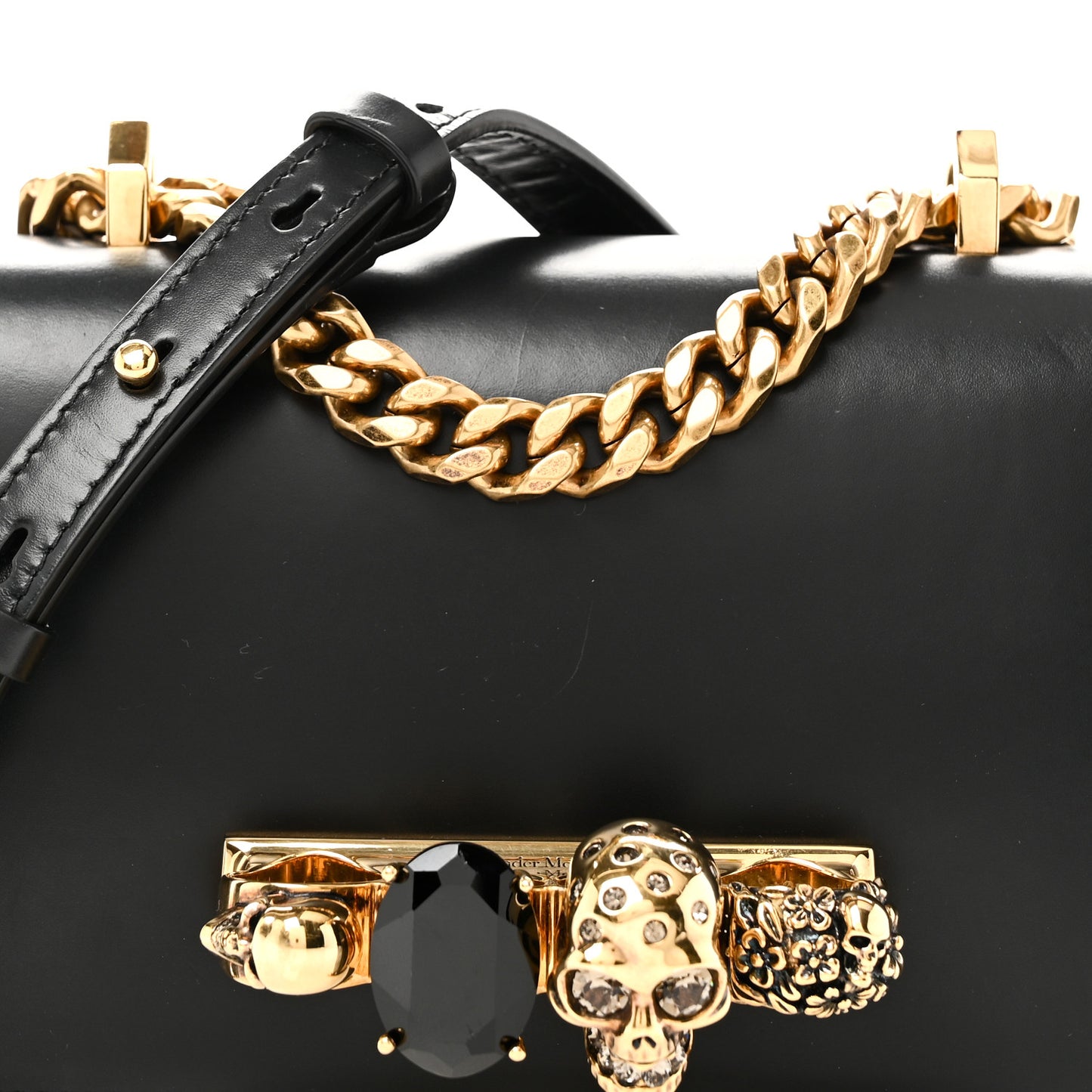 Calfskin Mini Jeweled Knuckle Satchel Black