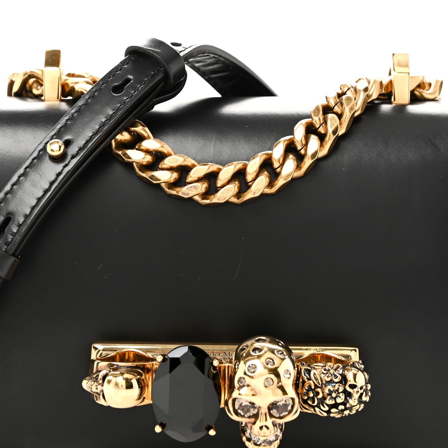 Alexander McQueen Calfskin Mini Jeweled Knuckle Satchel Black 7 of 10