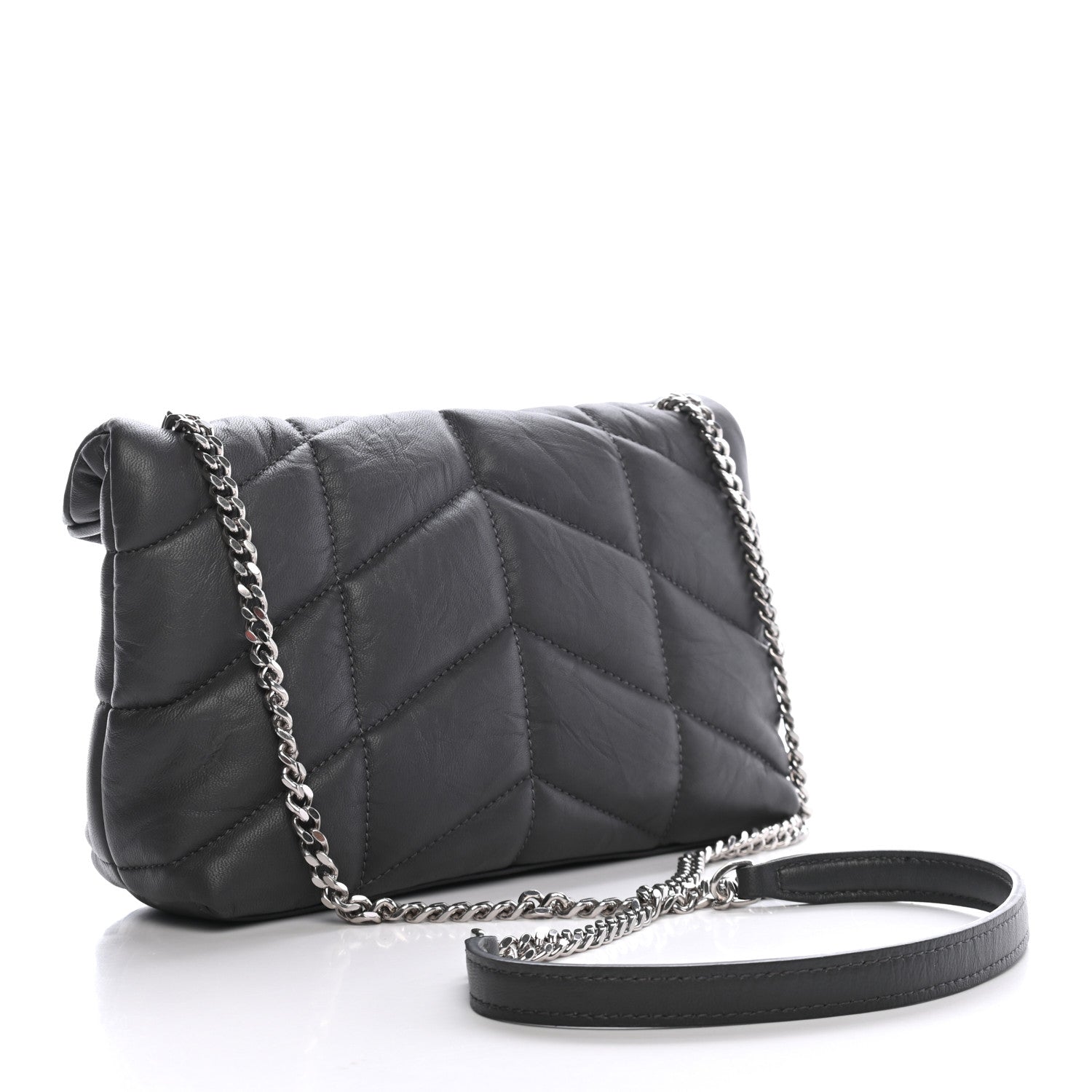 Saint Laurent Lambskin Quilted Toy Loulou Puffer Monogram Chain Satchel Storm 3 of 9