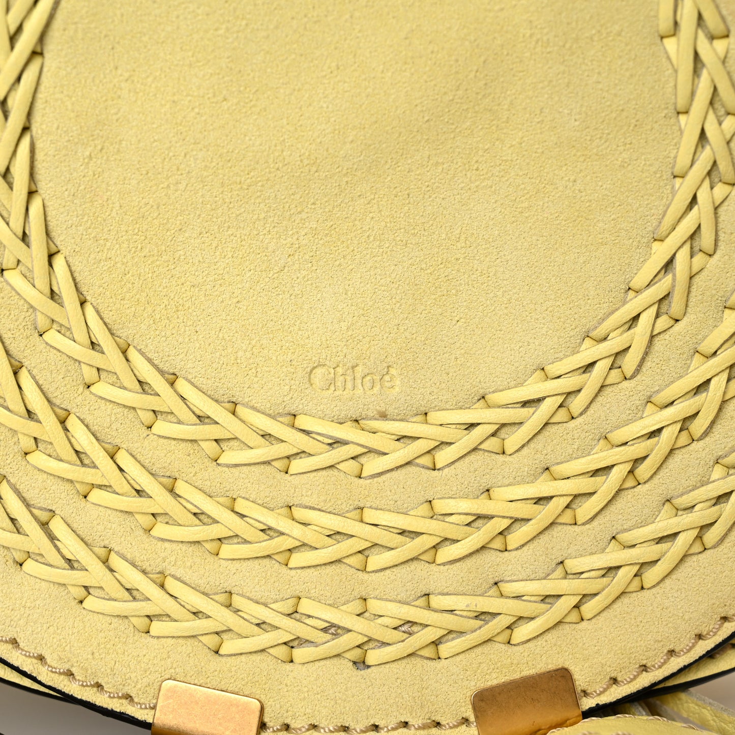 Suede Calfskin Braided Mini Marcie Round Crossbody Bag Yellow