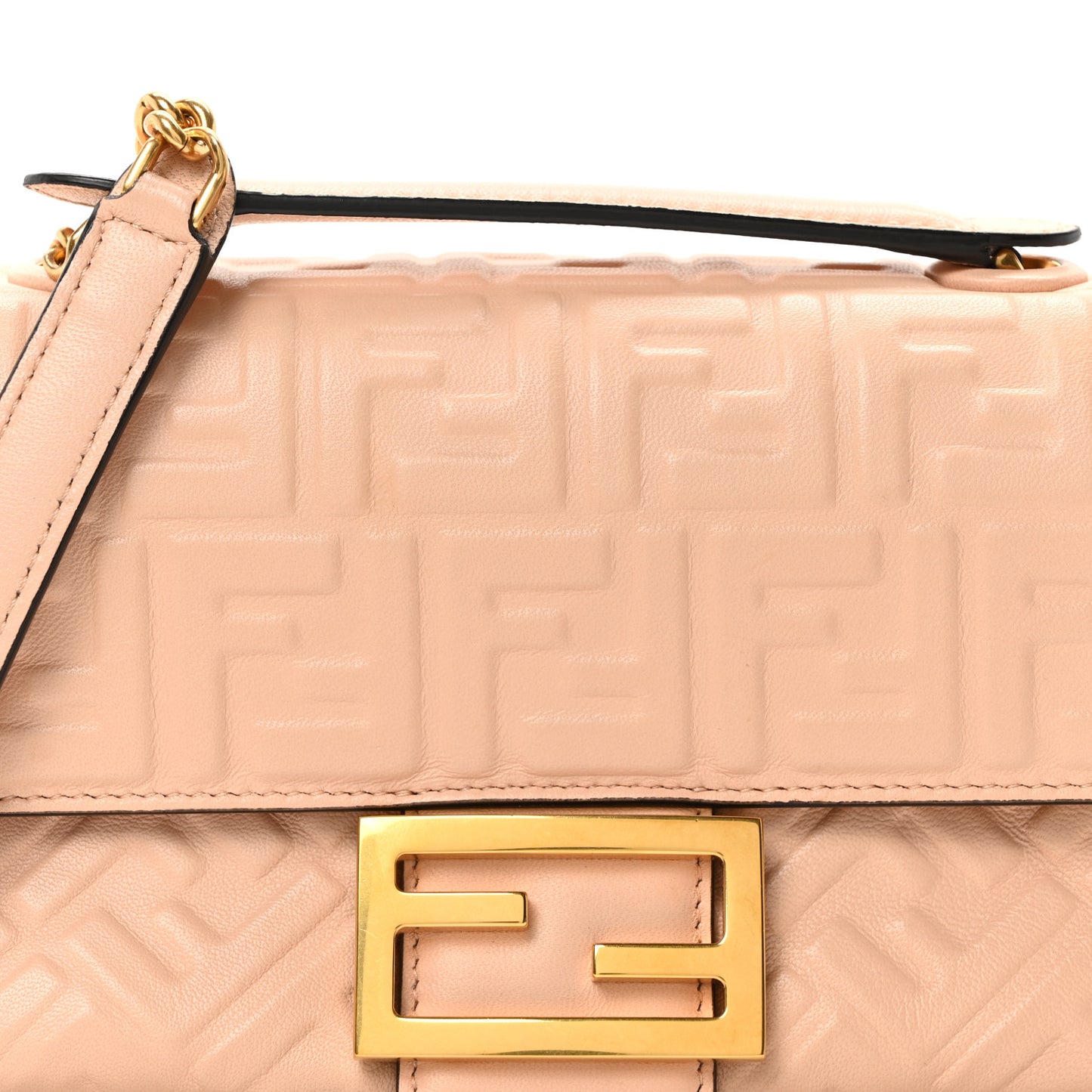 Nappa Small FF Embossed Midi Chain Baguette Light Rose