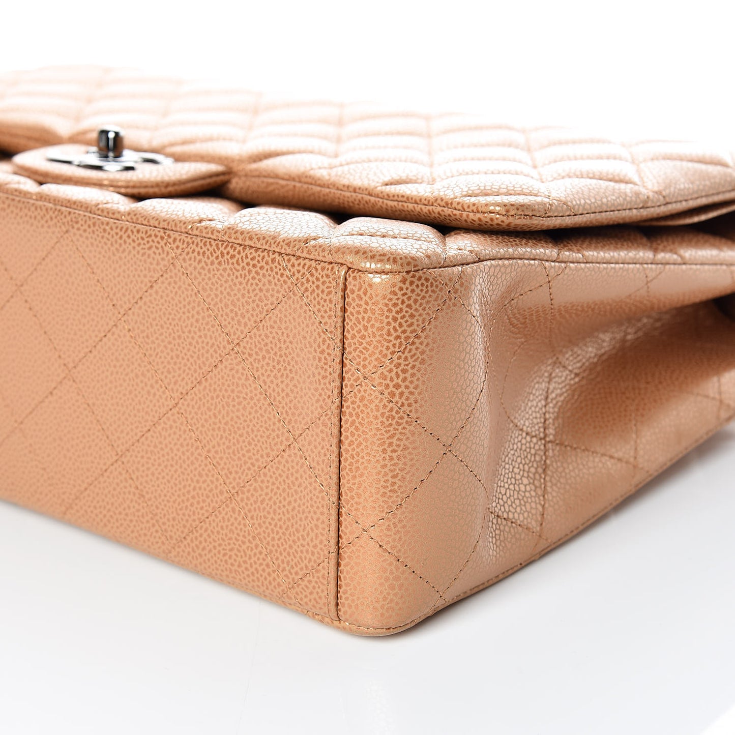 Metallic Soft Caviar Quilted Maxi Double Flap Copper
