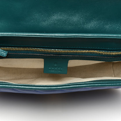 Gucci Azalea Calfskin Enamel Matelasse Diagonal Small Torchon GG Marmont Shoulder Bag Imperial Blue Pavone 5 of 9