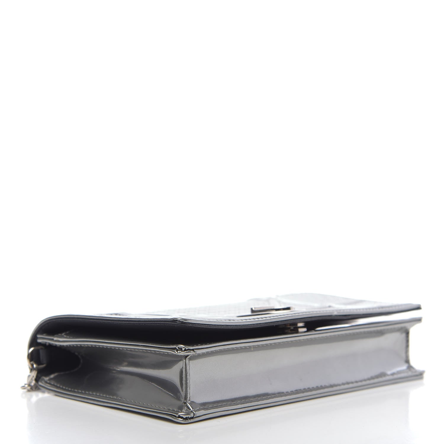 Christian Dior Metallic Patent Micro-Cannage Diorama Wallet on Chain Pouch Silver 4 of 10