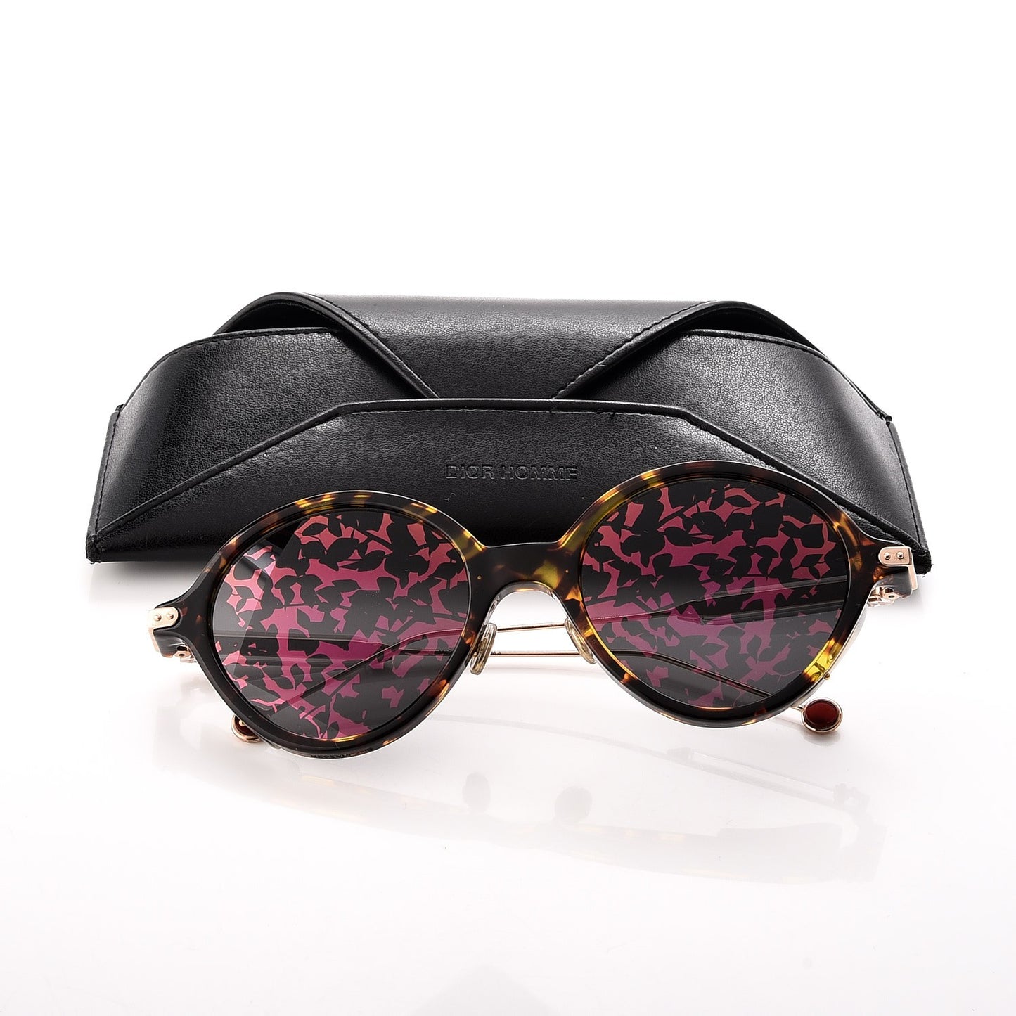 Acetate Leaf Print Umbrage Round Sunglasses Pink Foliage