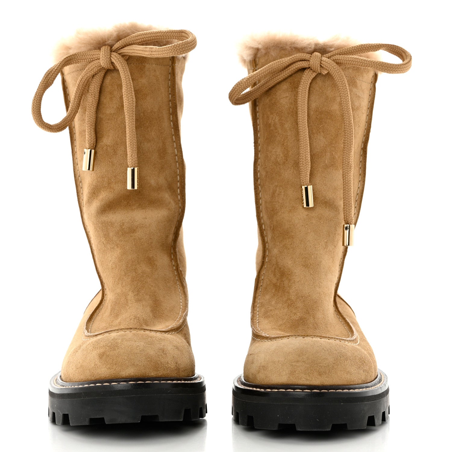 Jimmy Choo Suede Shearling Buffy Boots 37.5 Honey 2 of 7
