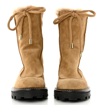 Jimmy Choo Suede Shearling Buffy Boots 37.5 Honey 2 of 7