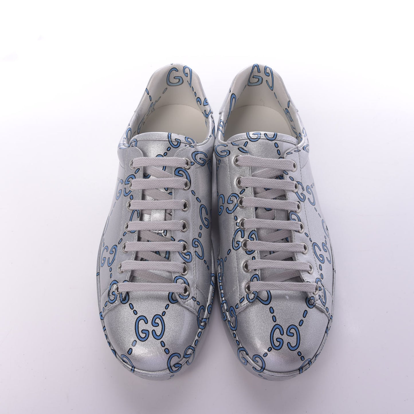 Miro Rubber Wax GucciGhost Print Mens New Ace Sneakers 7.5 Silver