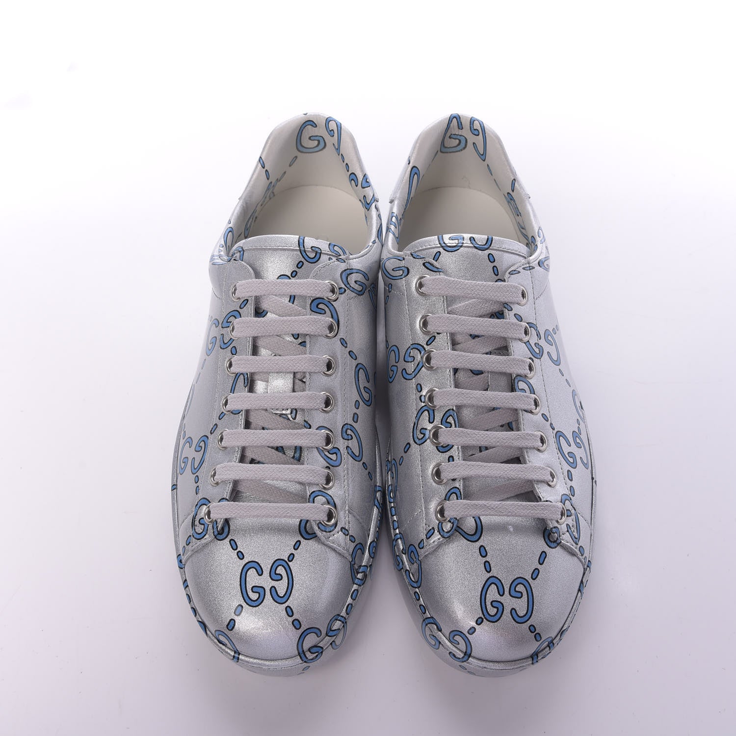Gucci Miro Rubber Wax GucciGhost Print Mens New Ace Sneakers 7.5 Silver 5 of 9
