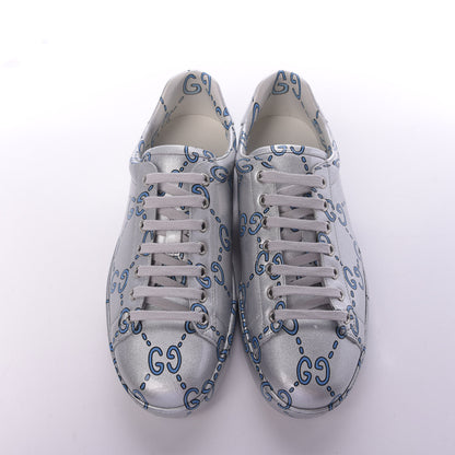 Gucci Miro Rubber Wax GucciGhost Print Mens New Ace Sneakers 7.5 Silver 5 of 9