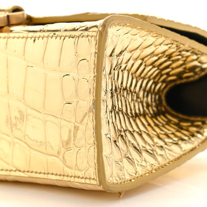 Balenciaga Metallic Calfskin Crocodile Embossed Hourglass Top Handle Bag XS Gold 9 of 10