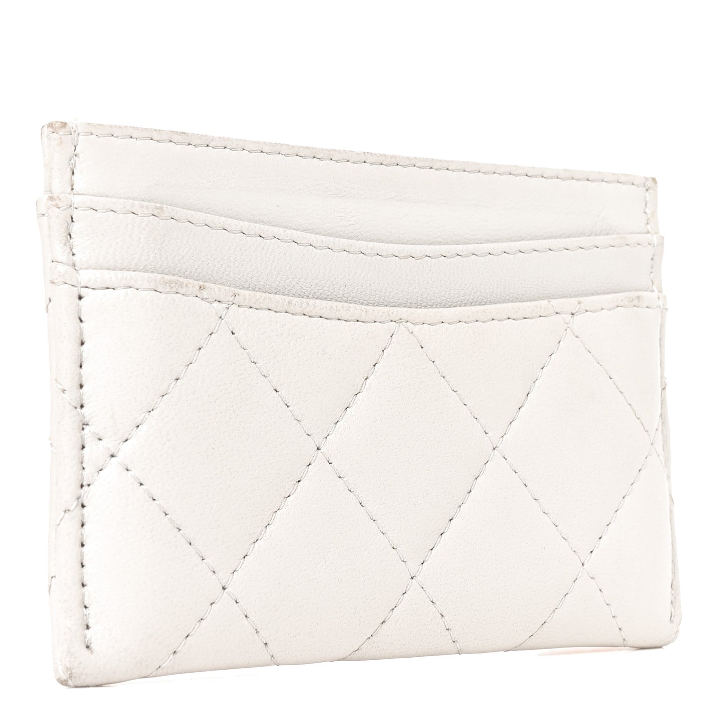 Lambskin Quilted Card Holder Grey