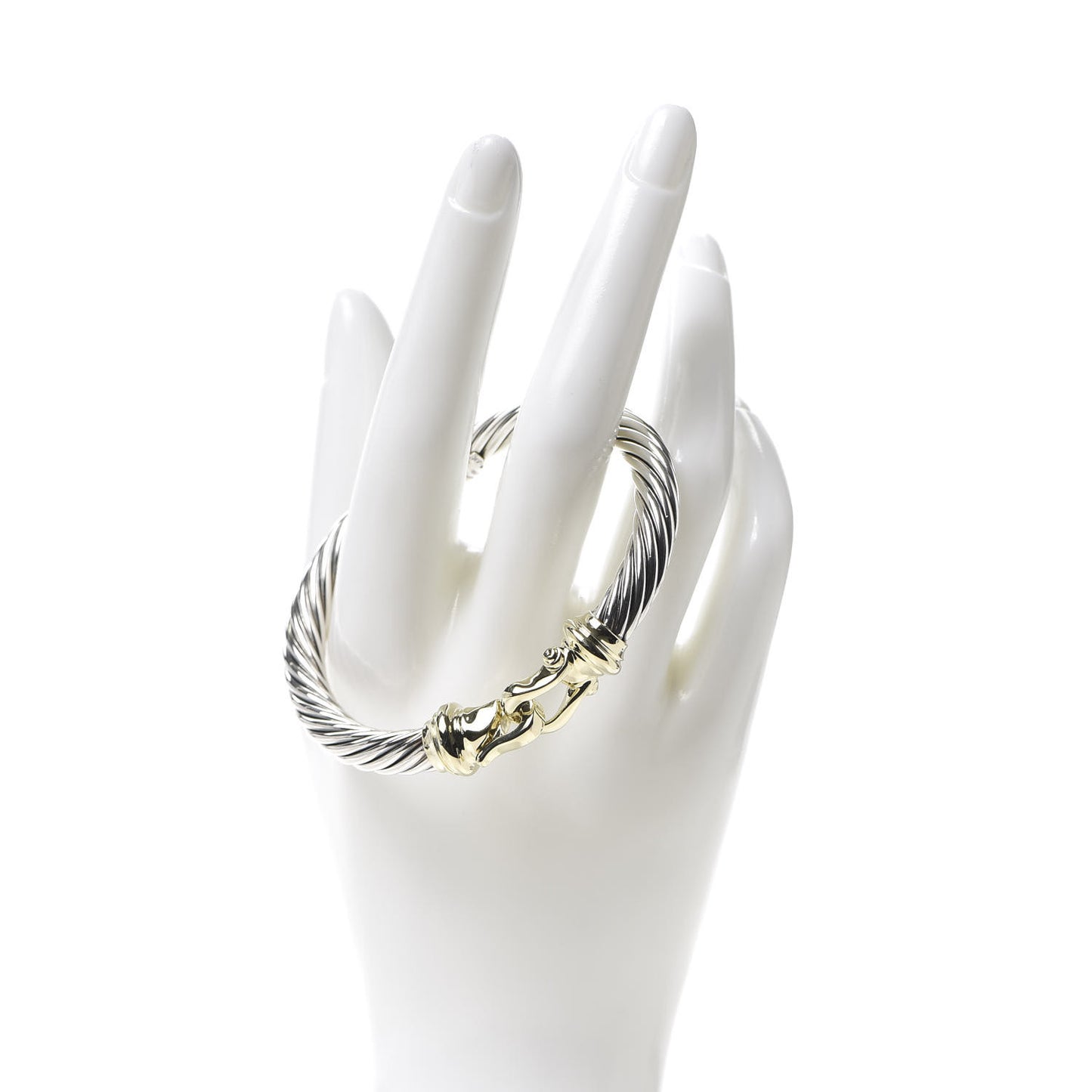 Sterling Silver 14K Yellow Gold 7mm Cable Classic Buckle Bracelet