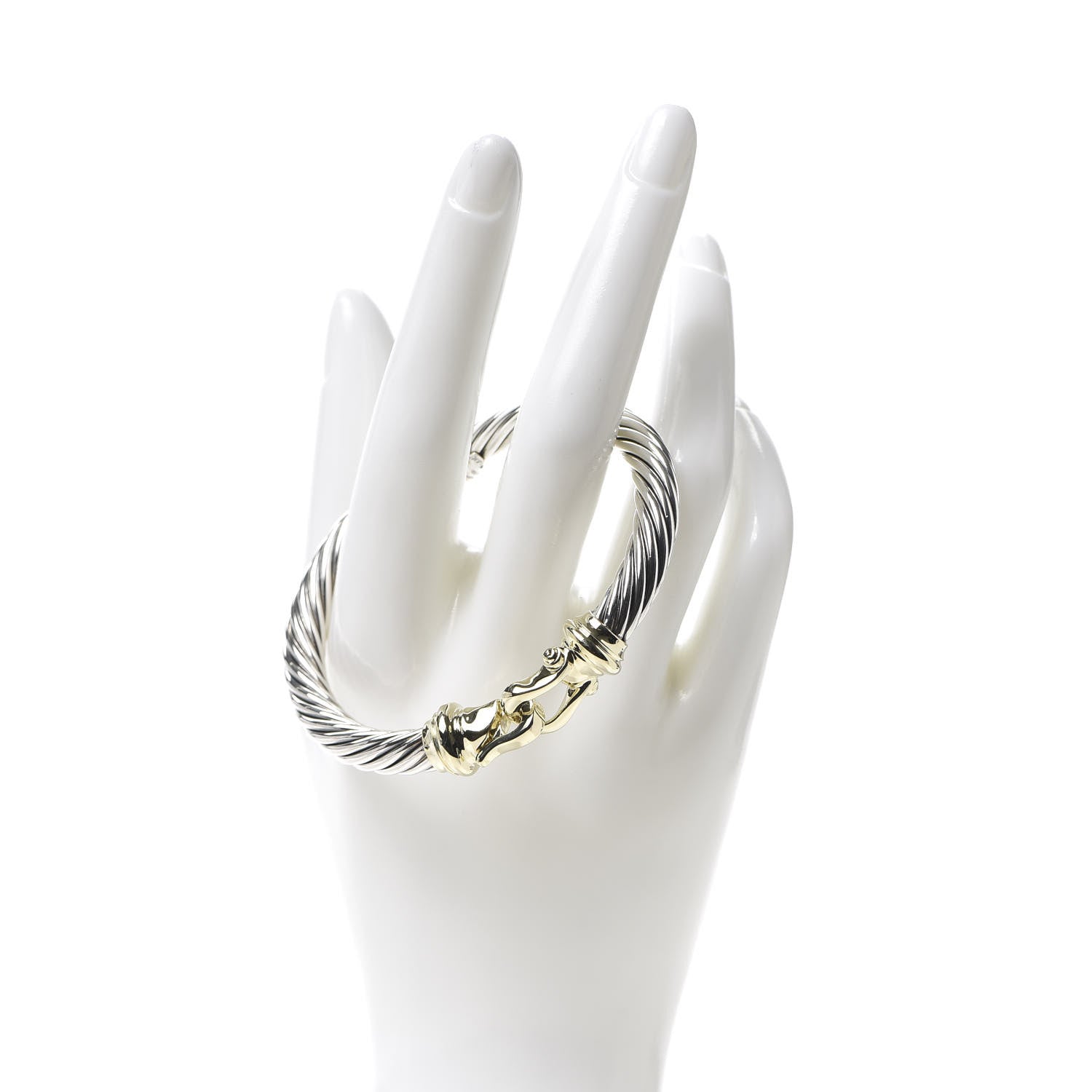 David Yurman Sterling Silver 14K Yellow Gold 7mm Cable Classic Buckle Bracelet 2 of 5