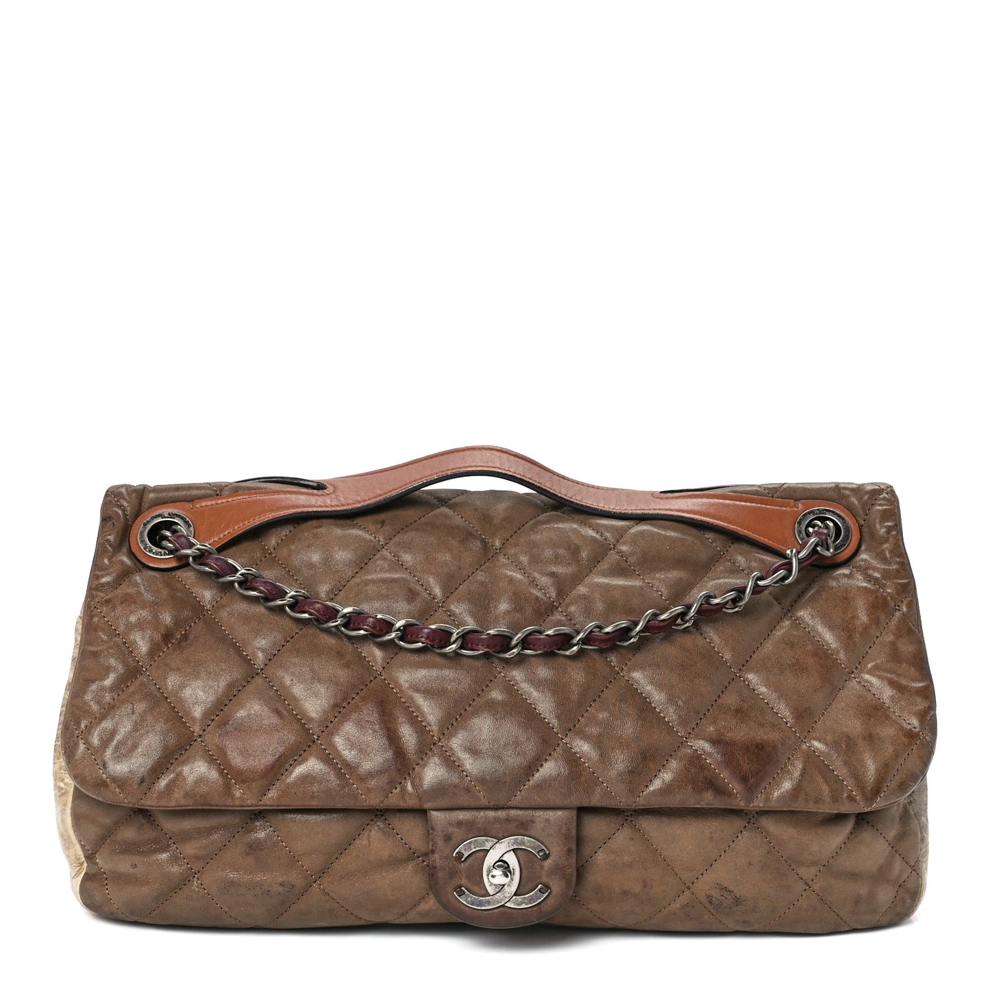 Iridescent Calfskin In The Mix Jumbo Flap Khaki