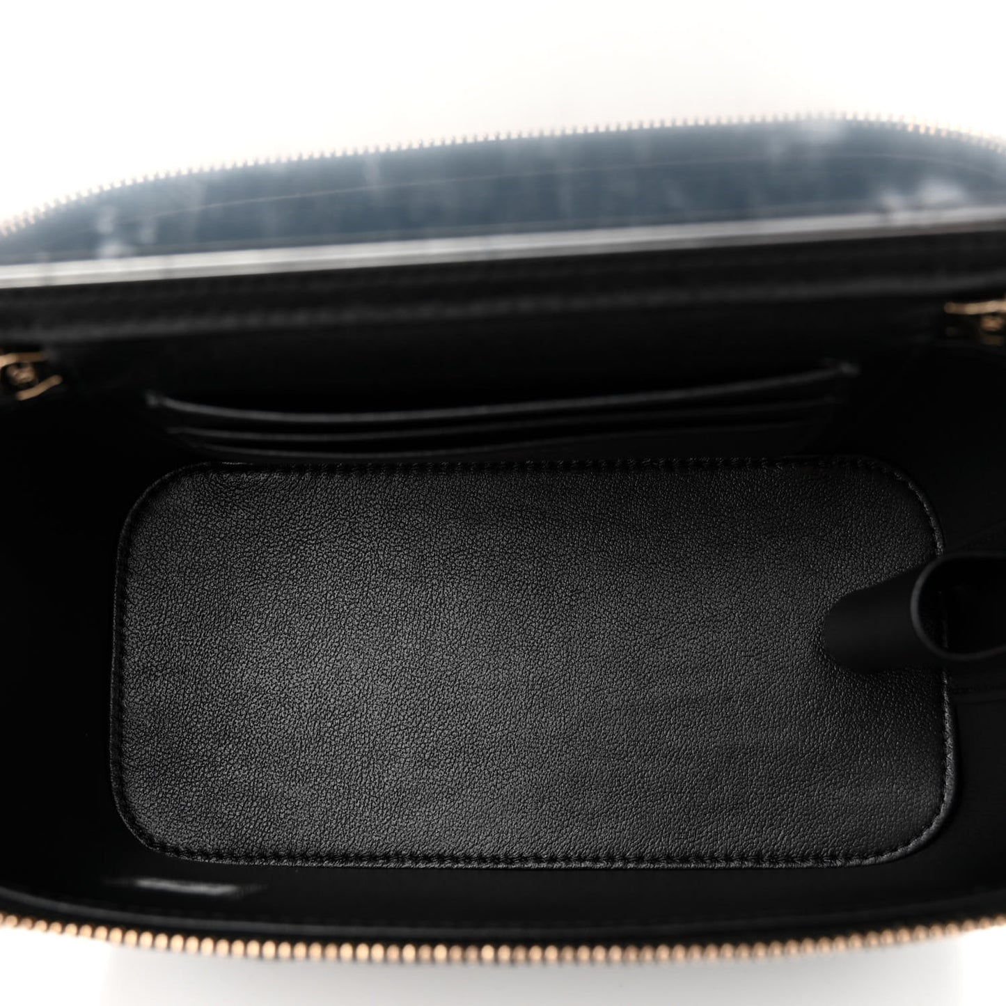 Lambskin Quilted Small Top Handle Vanity Case With Chain Black