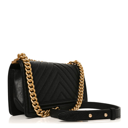 Chanel Caviar Chevron Quilted Medium Boy Flap Black 3 of 11