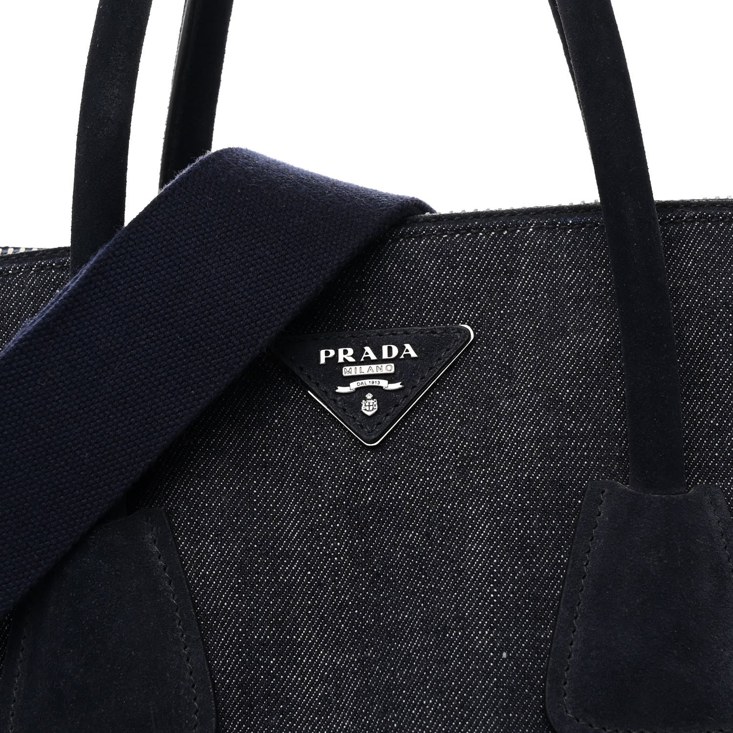 Prada Denim Suede Scamosciato Twin Pocket Tote Bleu 8 of 12