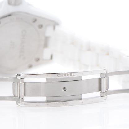 Chanel Stainless Steel Ceramic Diamond Pave Bezel 33mm J12 Quartz Watch White 5 of 6