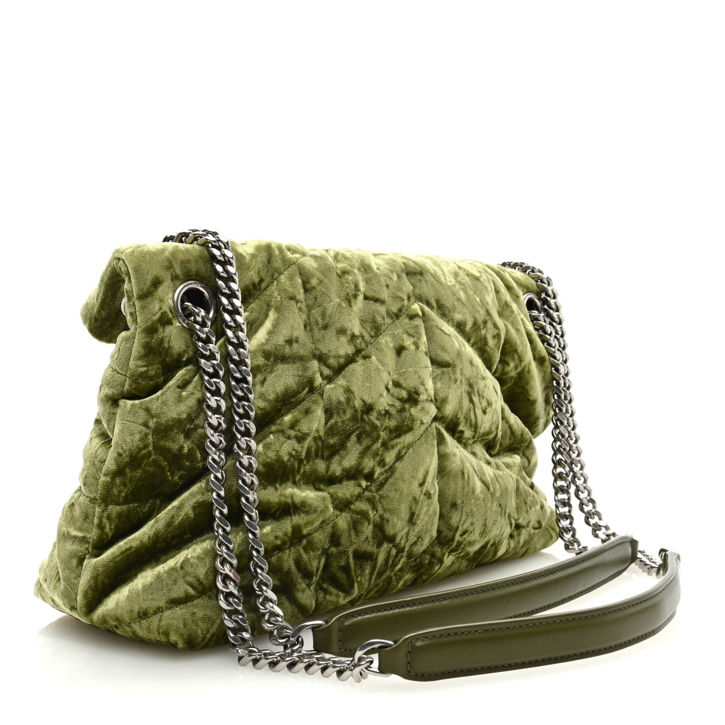 Crushed Velvet Quilted Small Loulou Puffer Monogram Chain Satchel Green