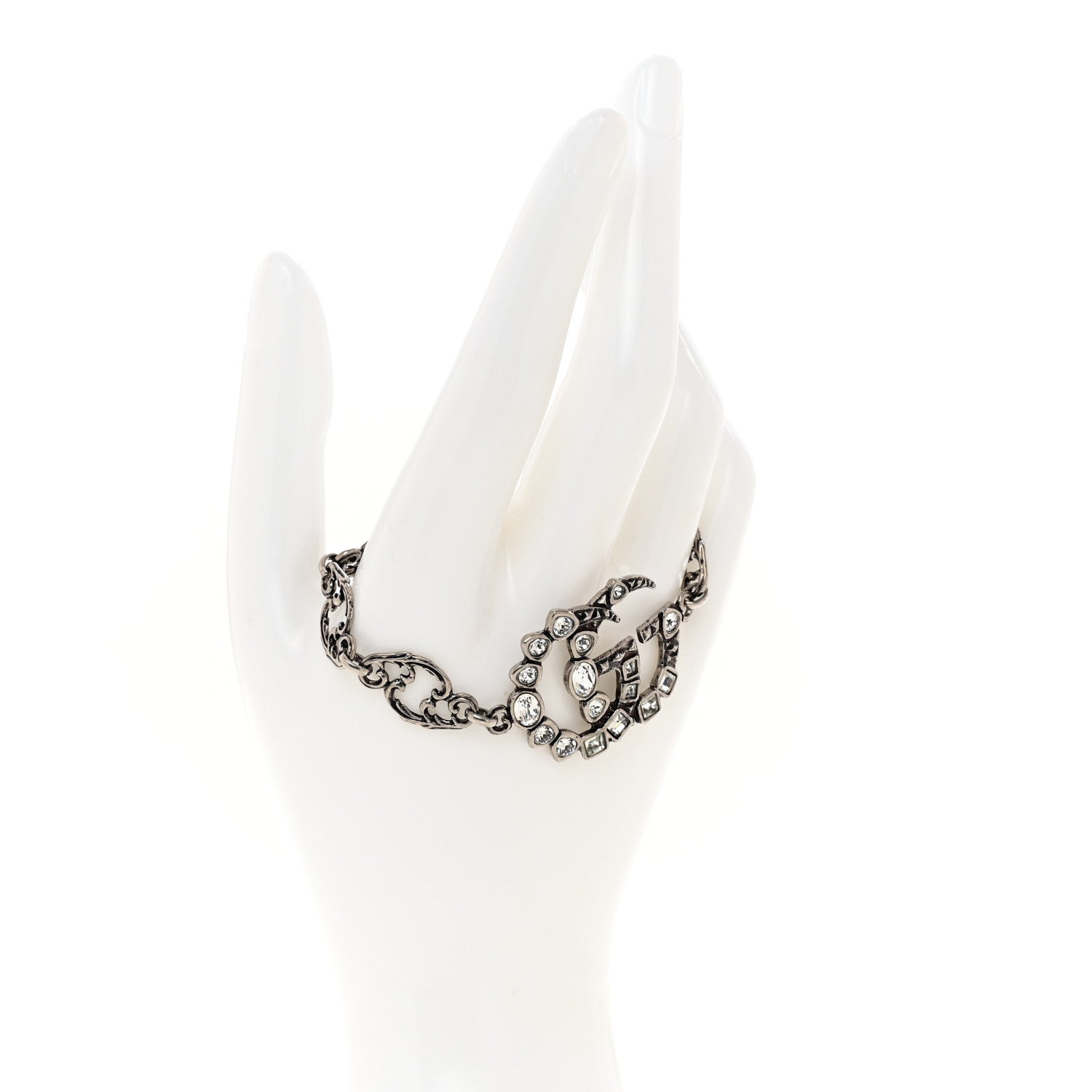 Gucci Oxidized Palladium Crystal Double G Bracelet Silver 2 of 4