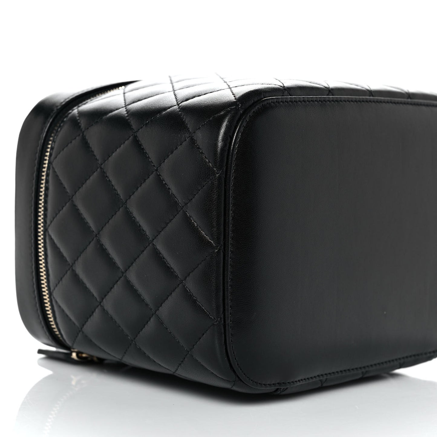 Lambskin Quilted Large Vanity Pouch Black