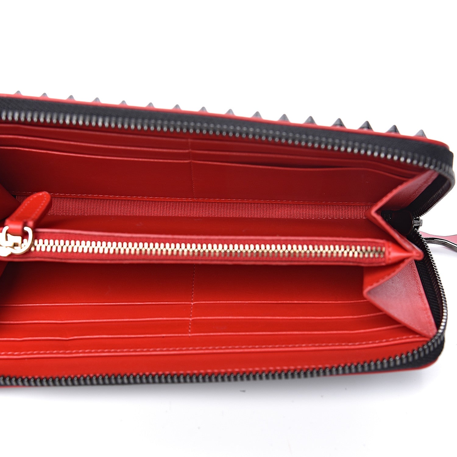 Christian Louboutin Calfskin Panettone Spiked Zip Around Wallet Black 5 of 7