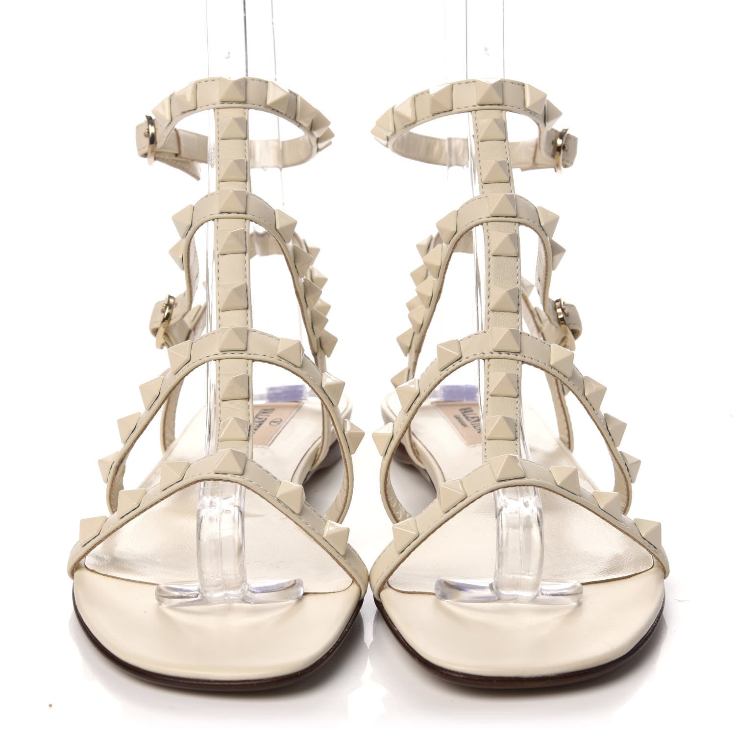 Valentino Garavani Calfskin Lacquered Monochrome Rockstud Gladiator Flat Sandals 36 Ivory 2 of 7