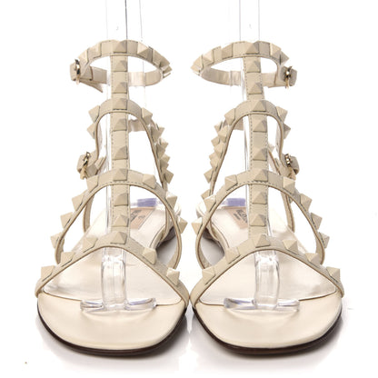 Valentino Garavani Calfskin Lacquered Monochrome Rockstud Gladiator Flat Sandals 36 Ivory 2 of 7