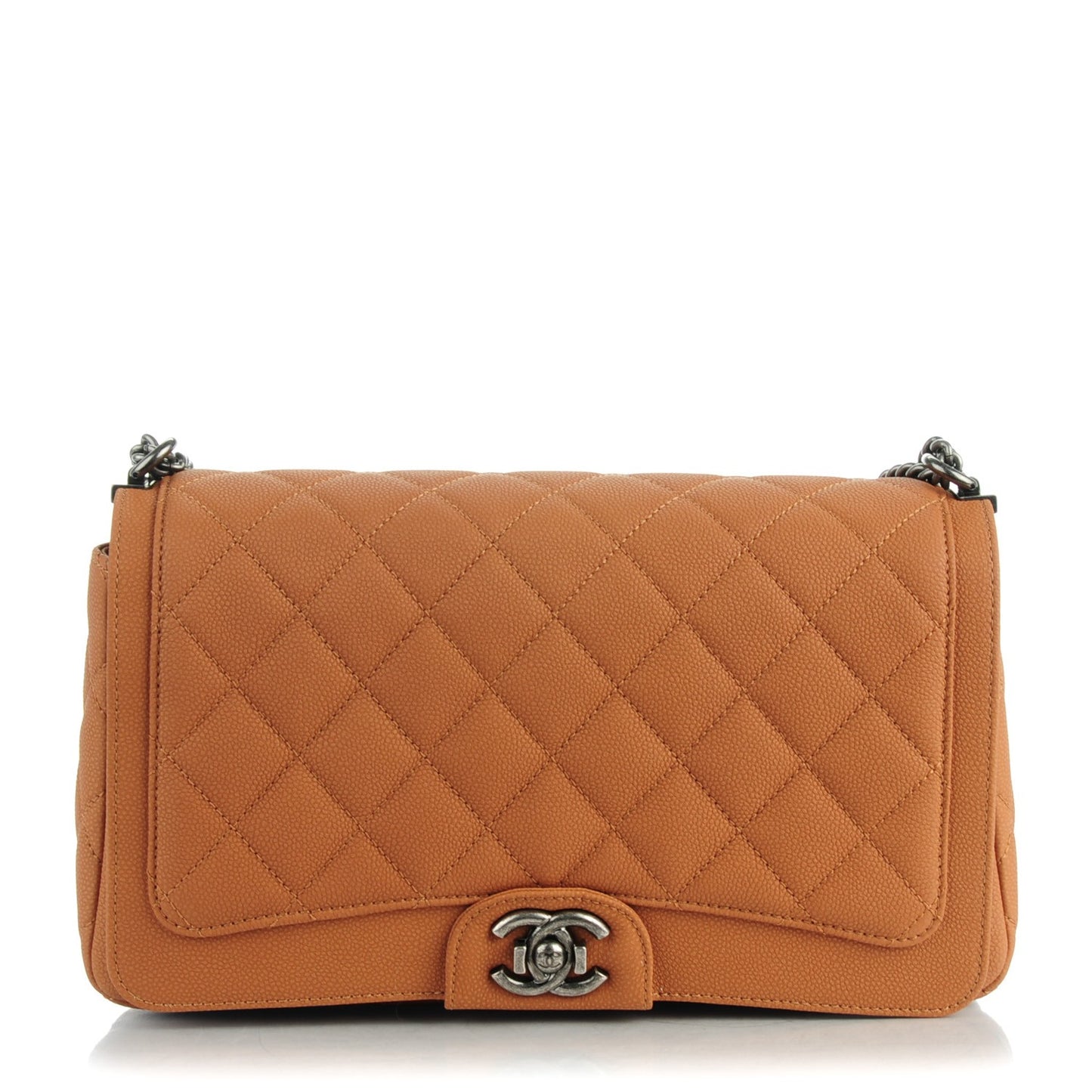Washed Caviar Quilted Large Turn Around Ligne Flap Camel