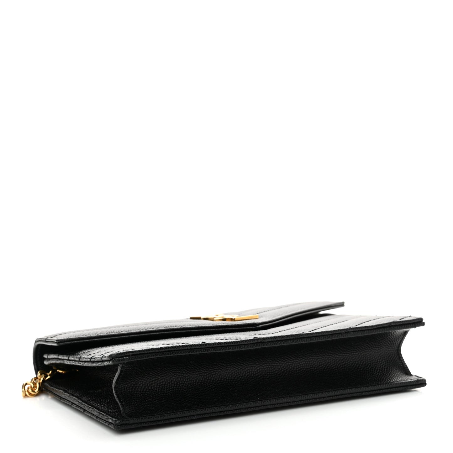 Grain De Poudre Matelasse Chevron Monogram Envelope Chain Wallet Black
