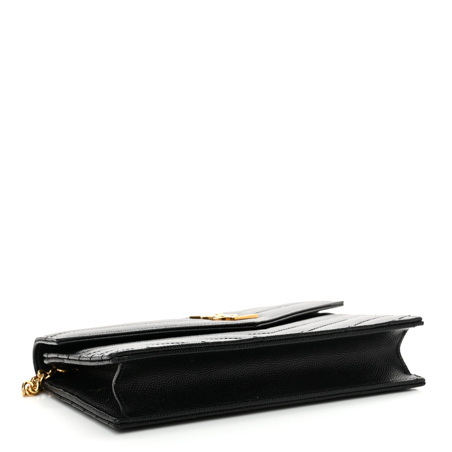 Saint Laurent Grain De Poudre Matelasse Chevron Monogram Envelope Chain Wallet Black 4 of 14
