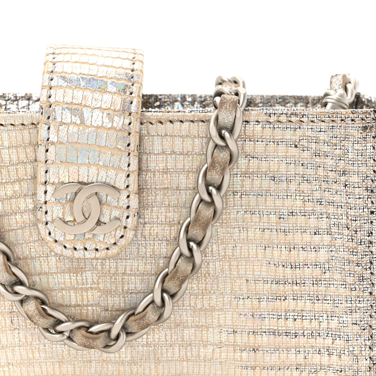 Chanel Iridescent Lizard Phone Holder Crossbody Silver 8 of 12