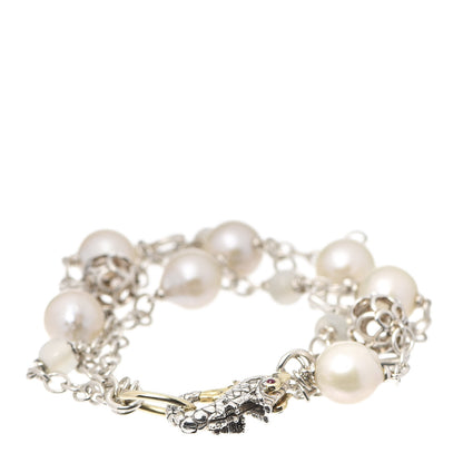 John Hardy Sterling Silver 18k Yellow Gold Pearl Moonstone Ruby Naga Dragon Three Strand Bracelet 3 of 5