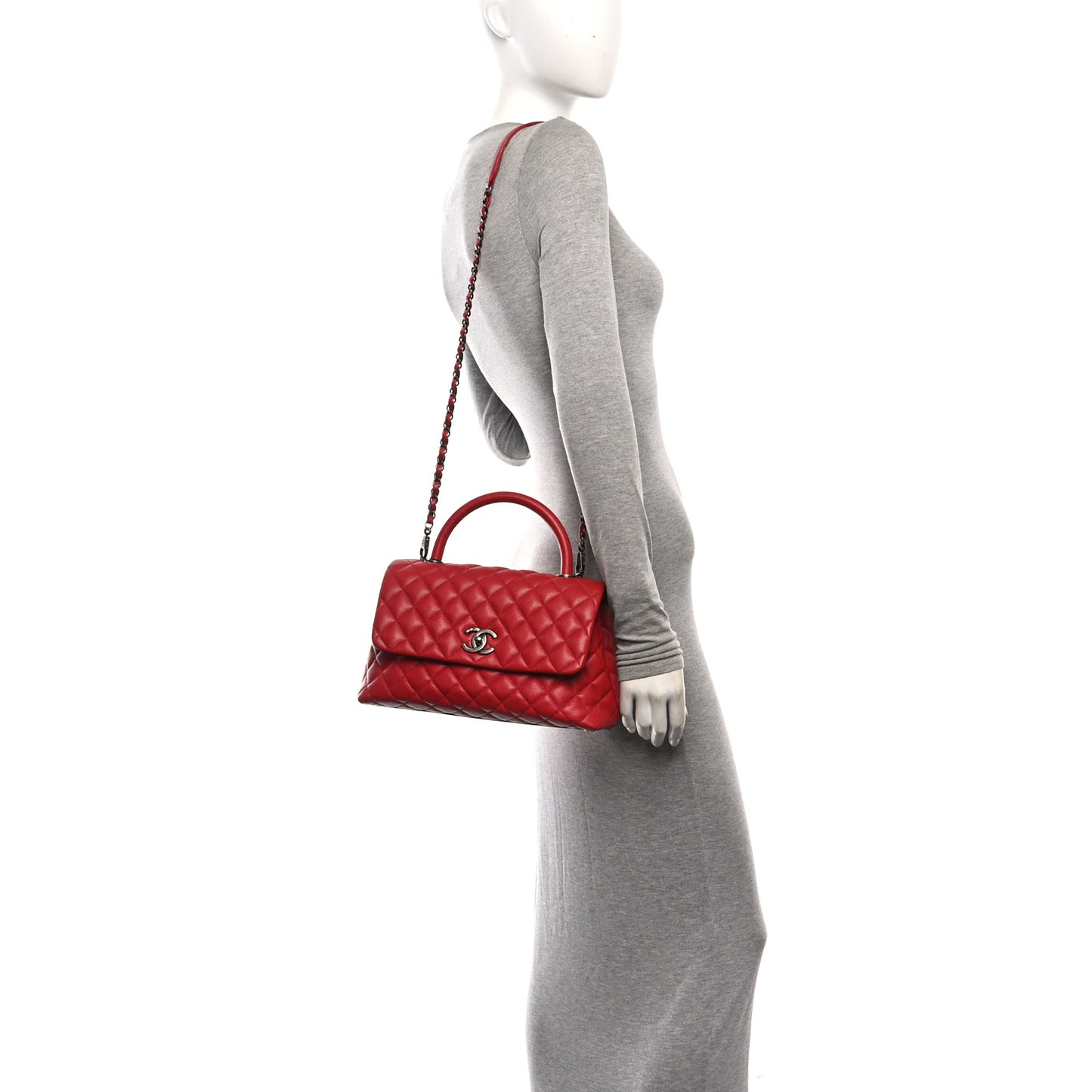 Caviar Quilted Small Coco Handle Flap Red