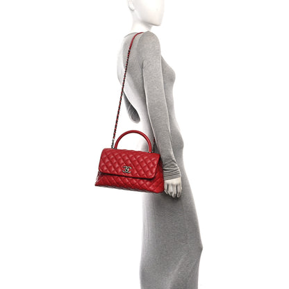 Chanel Caviar Quilted Small Coco Handle Flap Red 2 of 11